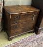 A small George III provincial mahogany four drawer chest with brushing slide, in need of restoration, width 83cm, depth 47cm, height 78cm                                                                                   
