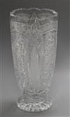 A cut glass tall flower vase with stiff leaf design height 35.5cm                                                                      