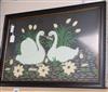 A beadwork and fabric panel of two swans 43 x 57cm excluding frame                                                                     