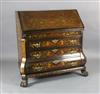 An early 19th century Dutch marquetry inlaid walnut bombe base bureau, W.3ft 10in. D.2ft H.3ft 8in.                                    