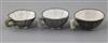 Three Chinese Yixing pewter and jade mounted cups, Daoguang period (1821-50), w. 8cm-8.6cm                                             