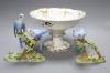 Two Crown Staffordshire budgerigar groups by J.T. Jones, and a Victorian pedestal bowl, diameter 28cm                                                                                                                       