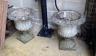 A pair of circular reconstituted stone campana garden urns on bases, diameter 50cm, height 60cm                                                                                                                             