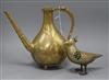 An 18th century brass Mughal ewer and a brass reticulated bird incense burner tallest 18cm                                             