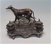 A bronze 'greyhound' inkstand height 19cm                                                                                              