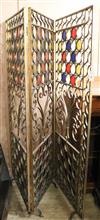 A gilt painted metal and glass three fold screen overall W.191cm approx.                                                               