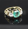 A late Victorian emerald and diamond three stone ring, size I/J                                                                        