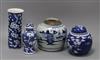 Four pieces 19th century Chinese blue and white - two vases and two jars tallest 21cm                                                  