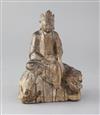 An early Chinese wood group of Wenshu or Manjushri, Song/Yuan dynasty, height 21cm, later stand                                        