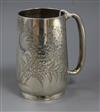 A Victorian provincial silver mug, engraved with foliage, Josiah Williams & Co, Exeter, circa 1880, 7 oz.                              