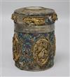 A Chinese white metal filigreework and enamel jar and cover, 10.1cm.                                                                   