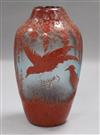 A Legras etched and enamelled glass vase of stylised birds and trees height 17.5cm                                                     