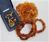 Assorted amber jewellery including necklaces, bracelet, pendant and earrings.                                                          