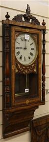 A late Victorian inlaid walnut eight day wall clock W.39cm                                                                             