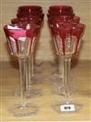 A set of ten cranberry overlay glasses height 19cm                                                                                     