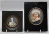 A 19th century portrait miniature on ivory of 'Dame Angleique de Oultremer de Marigot', 5.5cm. and a Paris porcelain miniature         