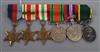 A WWII medal group awarded to BQMS J. G.Sage RA to include oak leaf and efficient service medal, with related paperwork and ephemera   