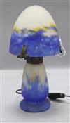 A cameo glass mushroom lamp, signed on base, G.V. Croismare and shade signed Muller Freres height 30cm                                 