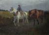 Frederick Hall (1860-1948), oil on canvas, farmer returning at sunset, 40 x 55cm                                                       