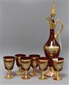 A Bohemian ruby glass and gilt claret jug and six glasses                                                                              