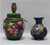 A Moorcroft 'Clematis' vase and a 'Peony' lamp base                                                                                    