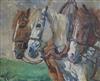 Gilbert Holiday, oil on canvas laid on board, study of three horses, initialled GA, 48 x 58cm                                          