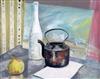 § Duncan Grant (1885-1978) Still life of a kettle, bottle, fruit and a painting 15.5 x 19.5in.                                         