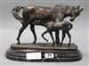 A bronze figure of mother and foal on marble base, signed Barye H.19.5cm                                                               