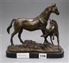 A bronze figure of mare and foal on marble base H.22.5cm                                                                               