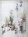 A pair of Chinese embroidered silk still lifes, early 20th century, 45.5 x 36.5cm, framed and glazed                                   