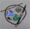 A Norwegian 925 sterling and enamel brooch, two other brooches and four other items of jewellery.                                      