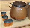 A Victorian copper pan and three smaller copper pans                                                                                   