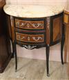 A marble top demi lune small cabinet W.66cm                                                                                            