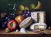 Raymond Campbell (b.1956) Still life with a glass of wine, cheese and fruit 11.5 x 15.5in.                                             