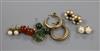 A pair of 9ct gold creole earrings, five other pairs of earrings and a jade pendant                                                    