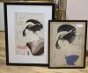 Japanese School, two woodblock prints, Woman serving tea and Head study, largest 37 x 25cm                                                                                                                                  