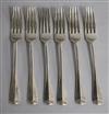A set of six Edwardian silver Hanovarian pattern table forks, Robert Stebbings, London, 1905, 14 oz.                                   