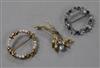 Three 9ct gold and gem set brooches, including white gold.                                                                             