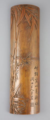 A Chinese bamboo 'bamboo sprig' wrist rest, 18th century,                                                                              