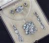 A cased early to mid 20th century 9ct white gold, aquamarine and diamond set demi-parure,                                              