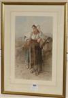 Guido Bach, watercolour, an Italian peasant girl, signed and dated 1884, 40 x 24cm                                                     