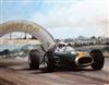 § Dion Pears (1929-1985) Jack Brabham in his Repco-Brabham on his way to winning the 1966 French Grand Prix at Rheimes 24.5 x 32in.    