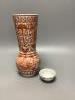 A 19th century Chinese near-cylindrical vase painted in iron red and miniature underglaze blue tea bowl, tallest 26cm                                                                                                       