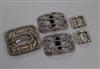 Five assorted antique cut steel or paste set buckles.                                                                                  