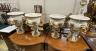 A set of four composition faux marble planters, diameter 38cm, height 54cm                                                                                                                                                  