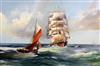 § George Shaw (1929-2009) British Merchant and a Plymouth Cutter off Eddystone Light 24 x 36in.                                        