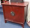 A Chinese red lacquered two door cabinet W.103cm                                                                                       