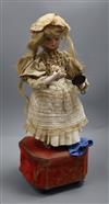 A Roullet et Decamps 'lady with powder puff and mirror' automaton with a closed mouth Jumeau head, H.45cm, some wear to fabrics        