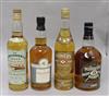 Six bottles: Powers Irish whiskey, Macleod's single malt Islay 8 yo, Tyrconnell single malt, Chivas Regal scotch 18 yo, Highland Park, 