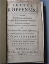 Ernulf, Bishop of Rochester; Hutton, Leonard - Textus Roffensis, Accedunt, Professionum Antiquorum Angliae,                            